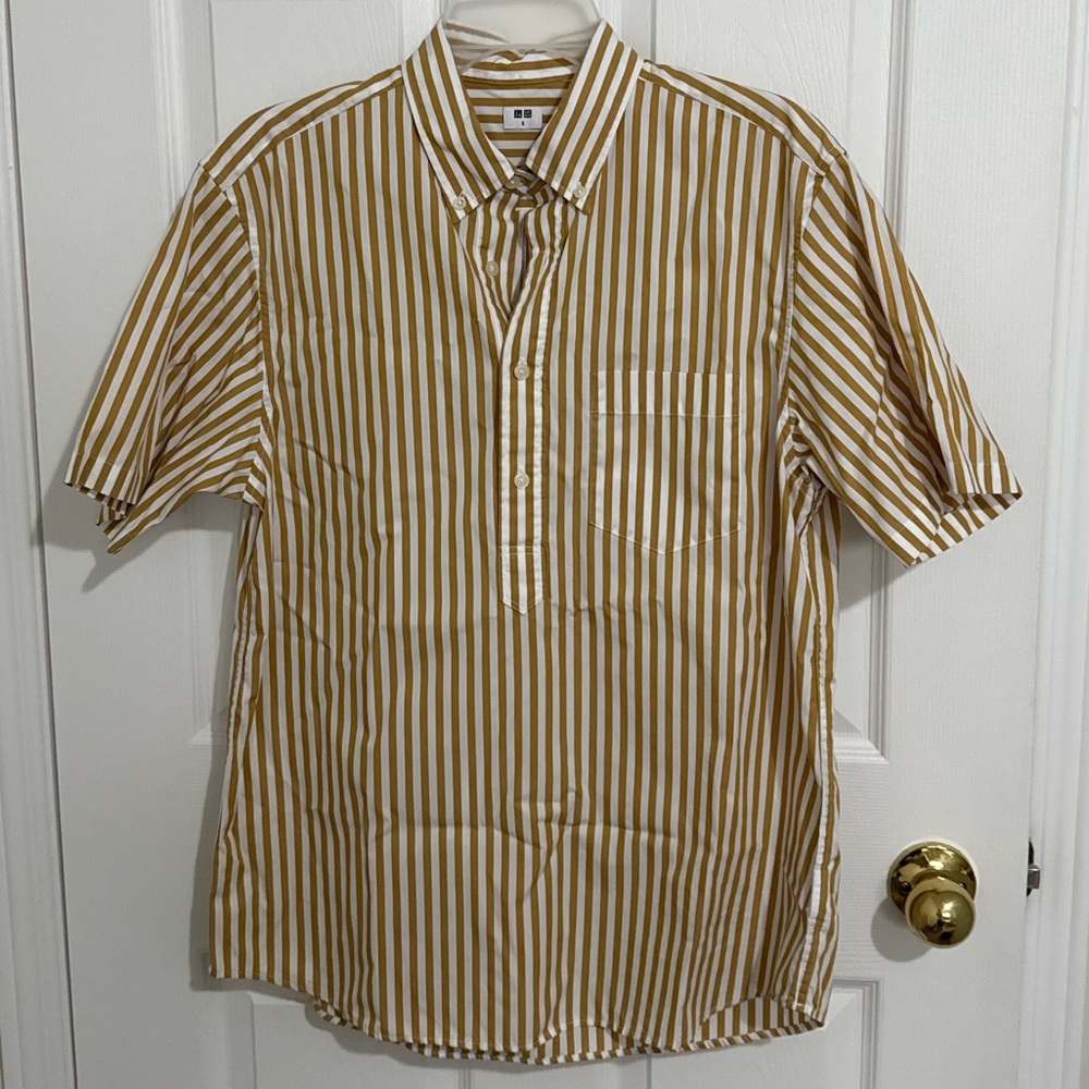 Uniqlo Men's Mustard Striped Button Down Shirt